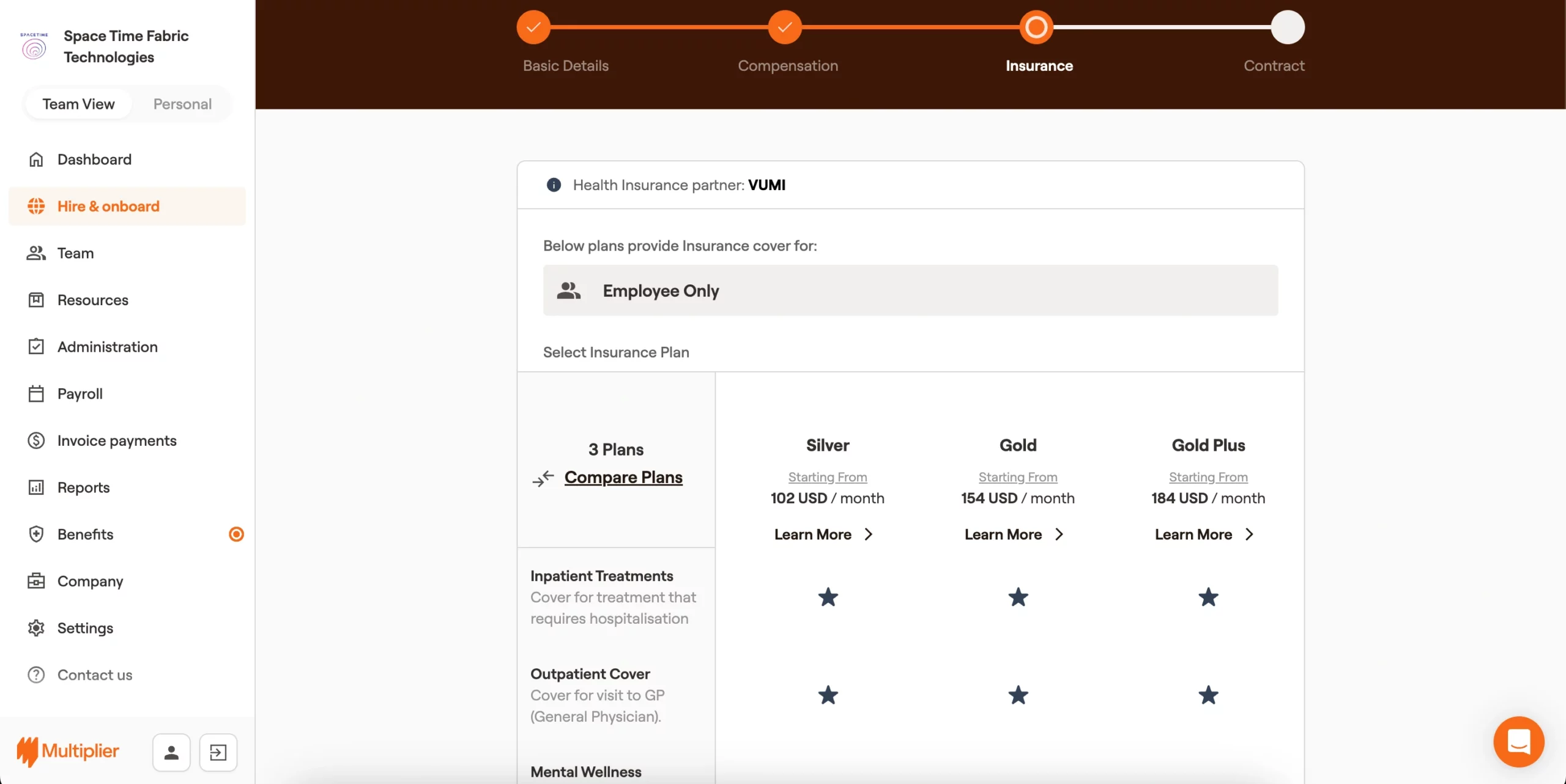 Insurance options available for onboarding a contractor in Malaysia. 